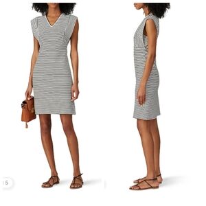 Derek Lam V-Neck Dress Women's 44/Large Black White Striped Midi Dress HANG